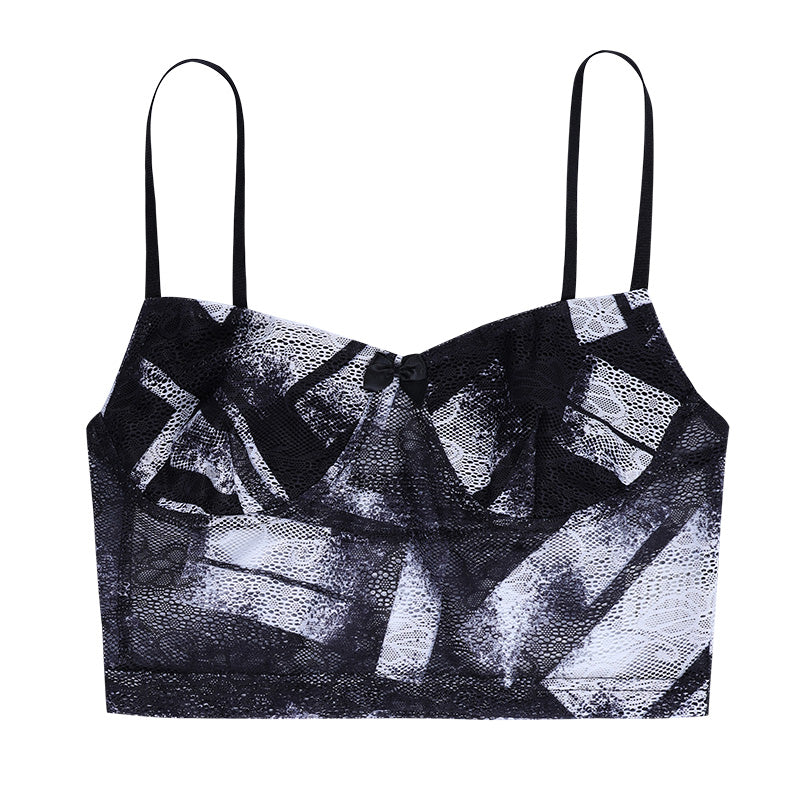 Instahot Lace Stitching Printed Suspender Vest For Women