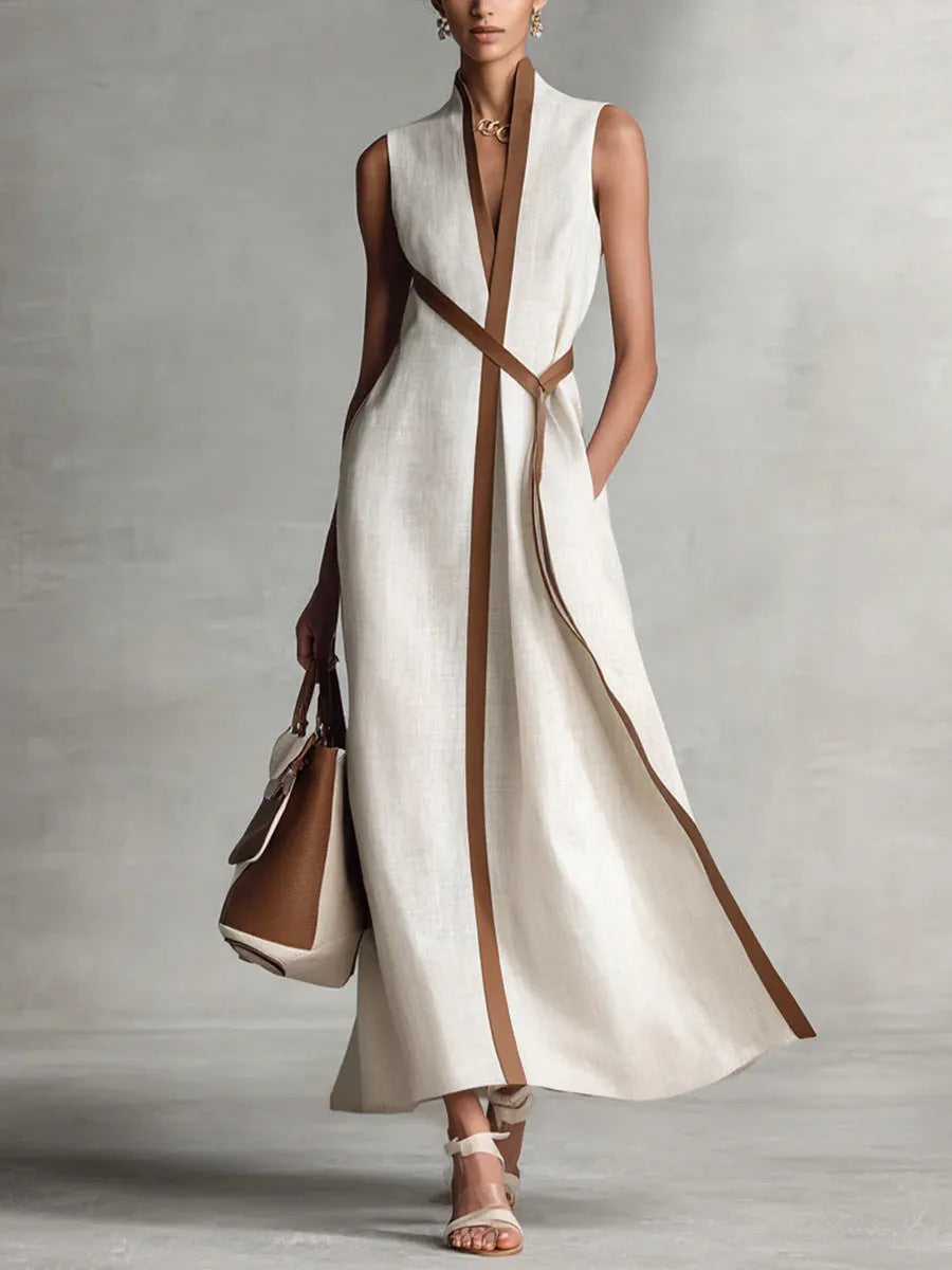 Summer Elegant Sleeveless Belted Maxi Dress