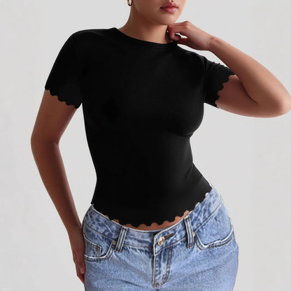 Solid-color Slimming Fitted Top For Women