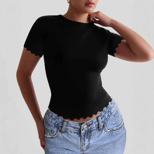 Solid-color Slimming Fitted Top For Women