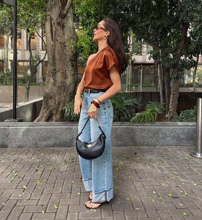 Irregular Collar Matte Color Fashion Tops Women
