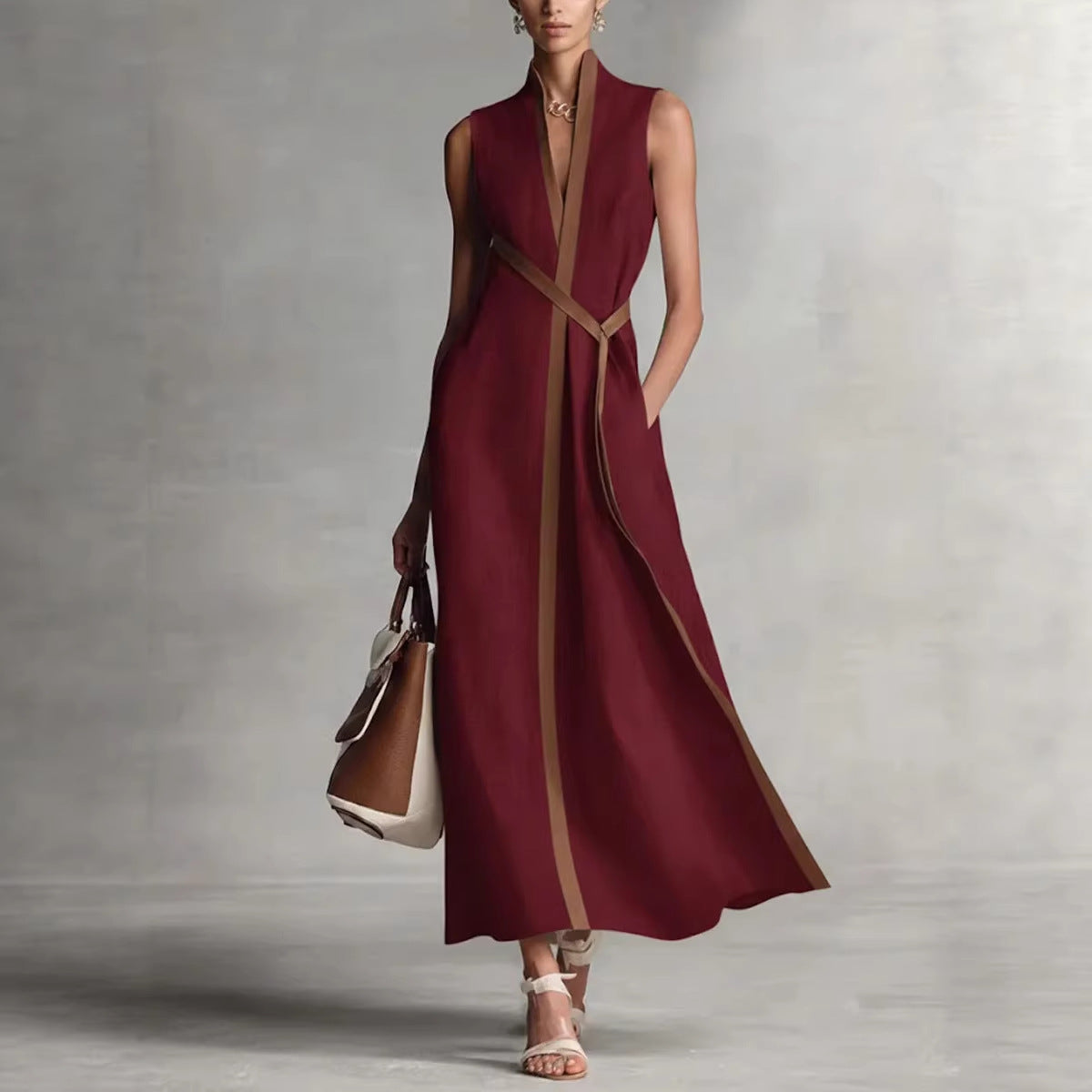 Summer Elegant Sleeveless Belted Maxi Dress