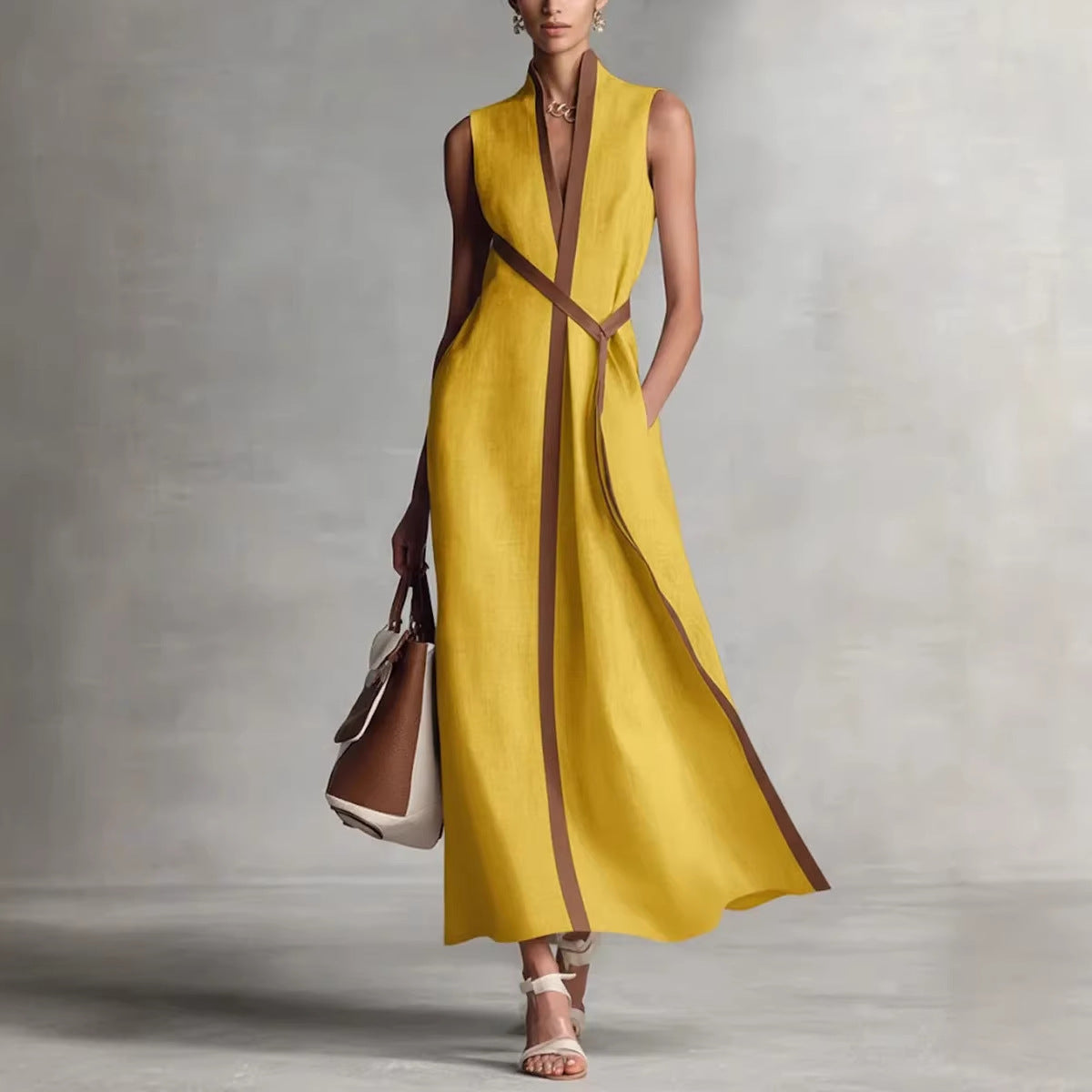 Summer Elegant Sleeveless Belted Maxi Dress