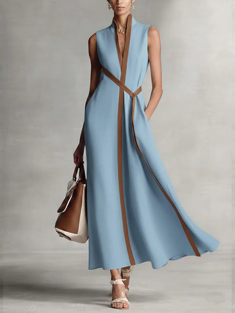 Summer Elegant Sleeveless Belted Maxi Dress
