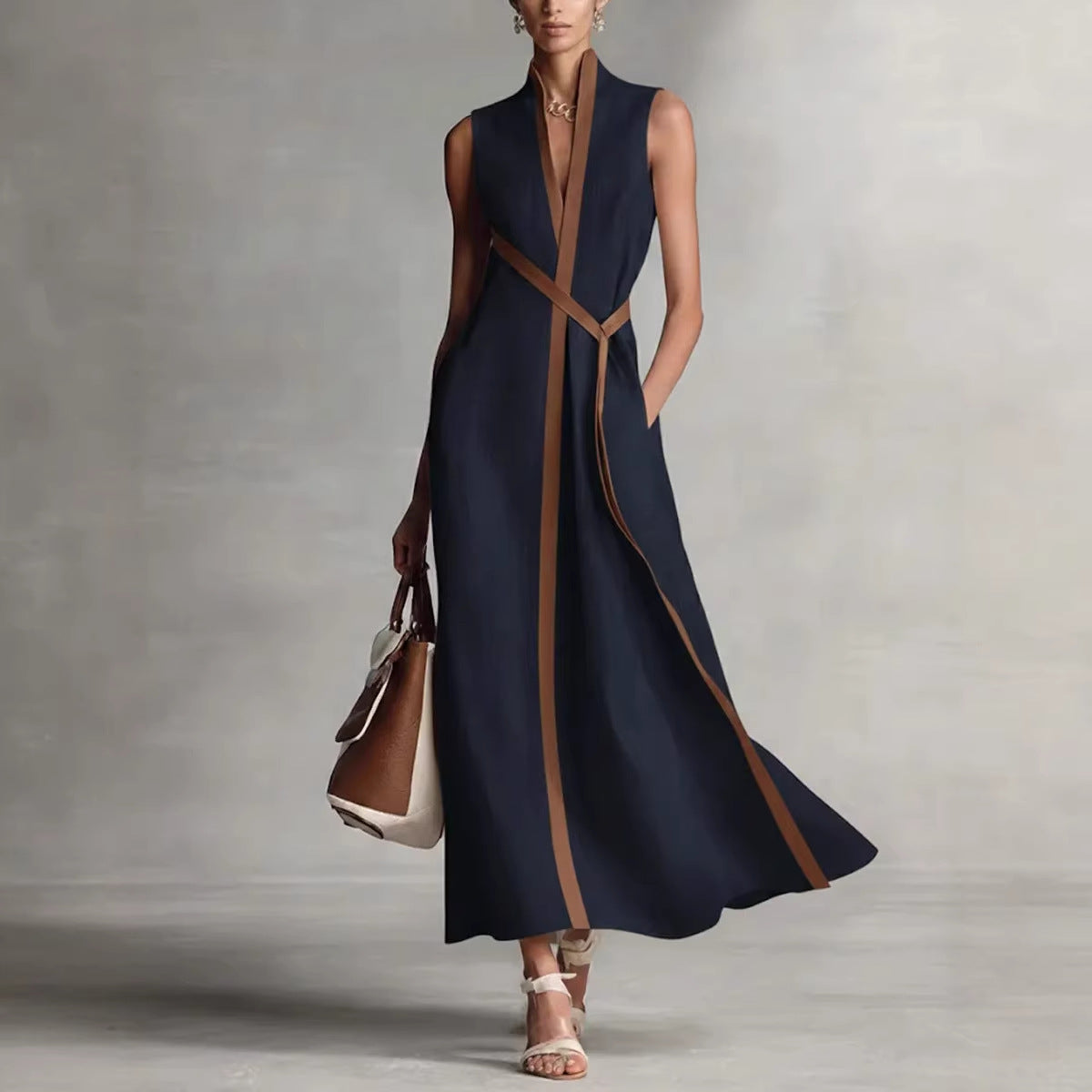 Summer Elegant Sleeveless Belted Maxi Dress