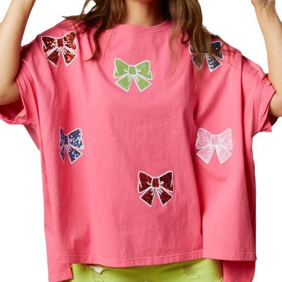 Bow Sequined Top Loose Women