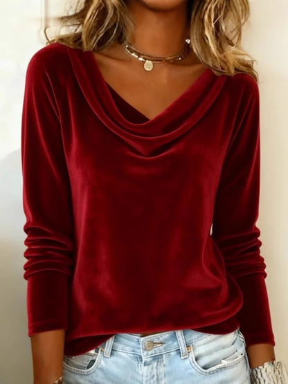 Elegant Velvet Long Sleeve Shirts For Women Fall Spring Solid Color Loose Women Blouses Fashion Pullover Tops Party Clothes
