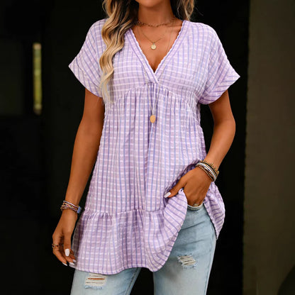 Summer Loose Plaid Shirt Dress For Women