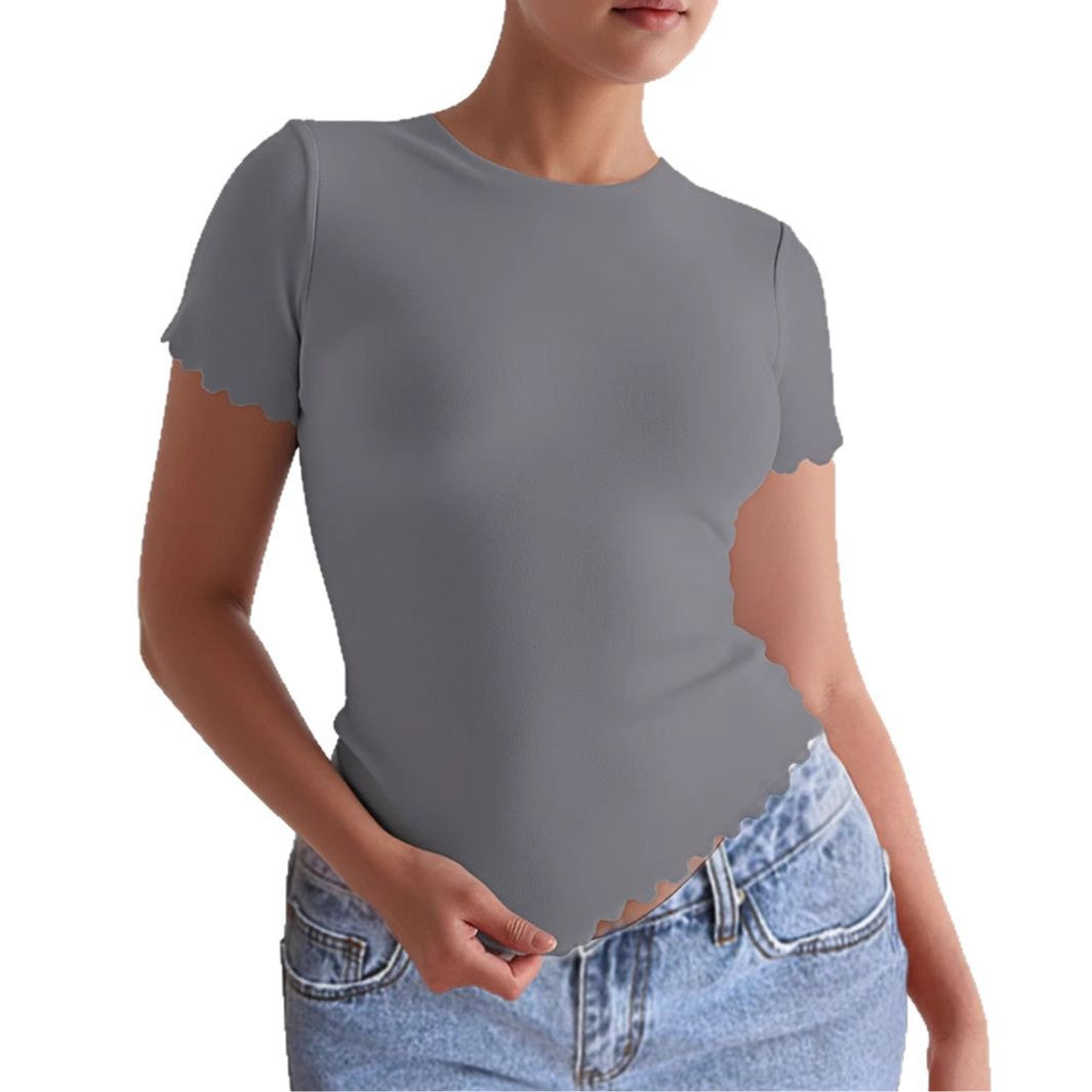 Solid-color Slimming Fitted Top For Women